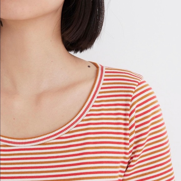 Madewell Swingy Tee Dress in Pink/Brown Stripe XL - Picture 4 of 7